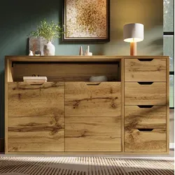 Kommode Aus Mdf In Eicheoptik 150x40x90 Cm Mit 2 Türen, 4 Schubladen Und Verstellbaren Einlegeböden