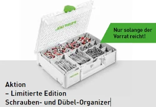 FESTOOL Systainer³ Organizer SYS3 Dübel u. Schrauben 577353 - Werkzeugkoffer mit stapelbarem Design und entnehmbarem Organizer, ideal für eine ordentliche Aufbewahrung von Dübel und Schrauben, Kapazität: 20 kg.