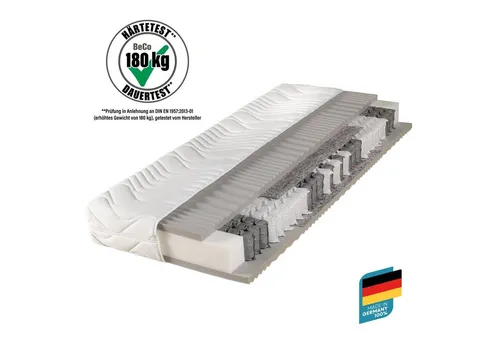BeCo Maxima PLUS Federkernmatratze 80 x 200 cm - 7-Zonen-Taschenfederkernmatratze mit ausgezeichnetem Schlafkomfort, geprüfte Qualität von Stiftung Warentest, ideal für gesunden Schlaf und hohe Belastbarkeit.