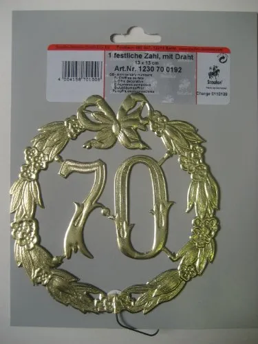 Jubiläumszahl 70 - Ø 13 cm, Draht, gold