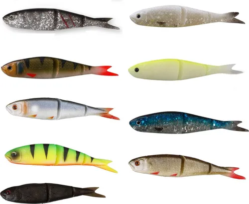 Savage Gear LB Soft 4Play Swim&Jerk Gummifische (8cm, 9,5cm, 13cm o. 19cm), Farbe:Motor Oil, Länge / Gewicht / Packungsinhalt:9.5cm / 7.5g / 4 Stück