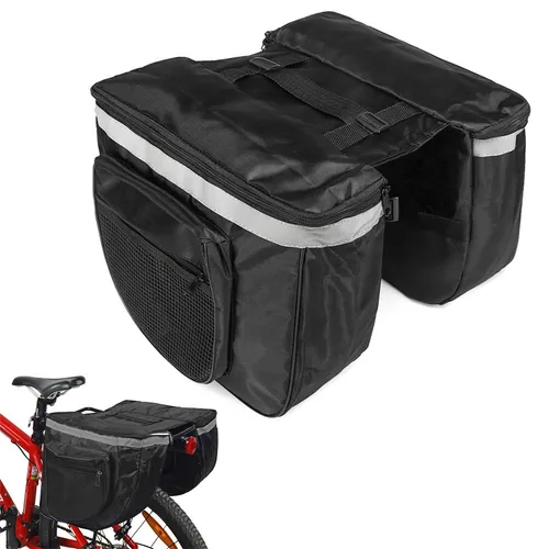 Fahrradgepäckträger Tasche groß - Multifunktionale Fahrradtasche mit 2 großen Fächern, ideal für längere Radtouren. Wasserdicht und mit reflektierendem Streifen für mehr Sicherheit. Passt auf die meisten Gepäckträger und wird sicher mit Klettverschluss befestigt.