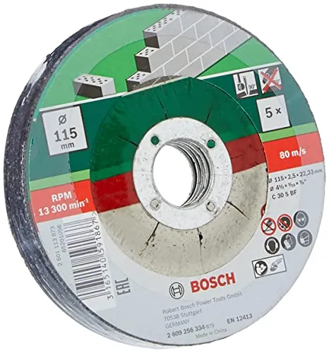 Bosch Home and Garden 2609256334 DIY Trennscheiben Stein 115 mm ø x 2.5 mm gekröpft