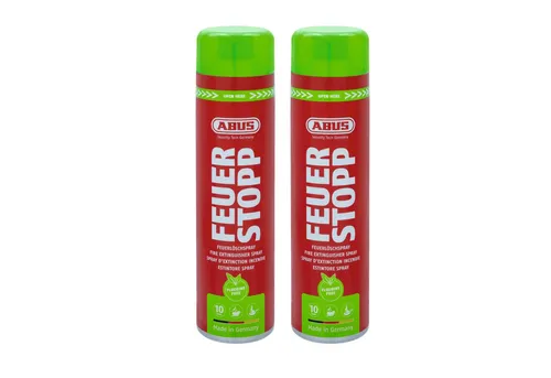 ABUS Feuerlöschspray Feuerstopp AFS625 fluorfrei - 2er Set, lange haltbar -Made in Germany- für Haushalt, Küche, Camper und Grill