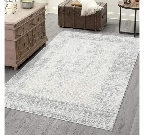 carpet city Kurzflor-Teppich Antik, Grau, 80x150 cm - Teppiche & Böden, Moderner Kurzflor-Teppich mit Vintage-Design, pflegeleicht und perfekt für Fußbodenheizung geeignet. Verleihen Sie Ihrem Raum einen Hauch von Geschichte!