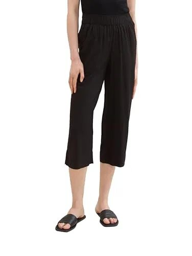 TOM TAILOR Damen Culotte Hose mit Muster, deep black, 36/26 - Damen-Hosen in leichter, gemusterter Culotte-Form mit weichem Viskose-Stoff für ein angenehmes Tragegefühl – ideal für Frühling und Sommer.