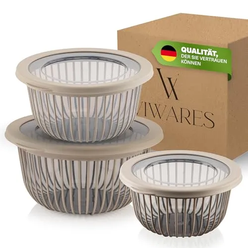 Viwares 3 Schüssel-Set mit Deckel stapelbar (6-teilig) – BPA-frei, ideal für Teig und Salate