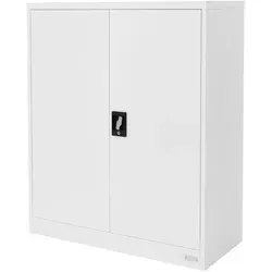 Büroschrank Stahlschrank 90x40x109 cm Weiß - Aktenschrank aus pulverbeschichtetem Stahl, abschließbar mit 2 Türen und 3 höhenverstellbaren Regalböden, ideal für sichere und flexible Aufbewahrung im Büro.