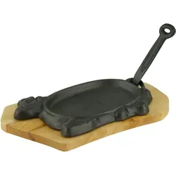 GVK ECO Servierpfanne in Rinderform aus Gusseisen mit Holzuntersetzer 1 Stück im Set