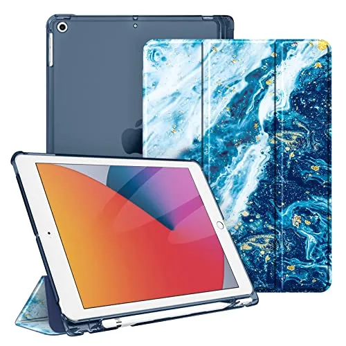 Fintie Hülle für iPad 9. Generation 2021/8. Gen 2020/7. Gen 2019 10.2 Zoll mit Stifthalter, ultradünne leichte Schutzhülle mit transparenter Rückseite und Auto Schlaf/Wach Funktion, Meeresblau