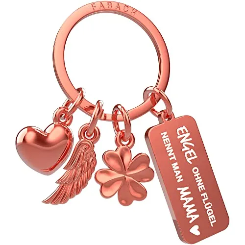 FABACH Beste Mama Schlüsselanhänger 3 Charms mit Gravur - Mutter Glücksbringer Mama Geschenk Anhänger für Muttertag und Geburtstag - Engel ohne Flügel nennt man Mama
