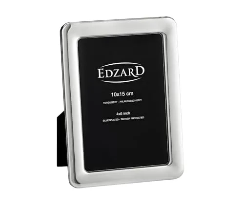 EDZARD Fotorahmen Anzio 10 x 15 cm - Edel Versilbert, Anlaufgeschützt - Hochwertiger Bilderrahmen von EDZARD, ideal für Fotos im Format 10 x 15 cm. Pflegeleicht dank Anlaufschutz und perfekt für jede Gelegenheit. Edler Samtrücken sorgt für einen stilvollen Auftritt.