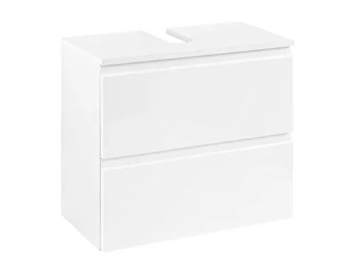 möbelando Unterbeckenschrank Schrank Waschbeckenunterschrank Badschrank Badezimmer Cleo I (Korpus-weiß/Front-weiß-Hochglanz)