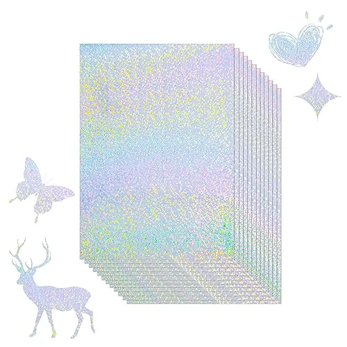 Blatt Holographische Aufkleber Papier,Selbstklebende Wasserdichte Vinylfolie,DIY Glitzerfolie Klebefolie für Dekoration,Klare A4 Vinyl Aufkleber Papier, für Laser Tintenstrahldrucker 10
