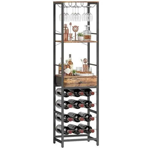 Homcom Weinregal aus Metall, Braun, 12 Flaschen, 9 Gläser, 30x148x40 cm - Das stilvolle Weinregal von Homcom bietet Platz für 12 Flaschen und 9 Gläser, perfekt für organisierte Hausbars. Sein industrielles Design und die kompakte Bauweise verwandeln Ecken in attraktive Raumlösungen.
