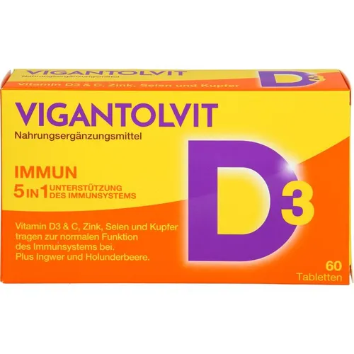 Vigantolvit Immun Filmtabletten - Arzneimittel zur Unterstützung des Immunsystems mit hochdosiertem Vitamin D3 (2000 IE) in einer 5-in-1-Formel, angereichert mit Vitamin C, Zink, Selen und Kupfer für Ihre Gesundheit.