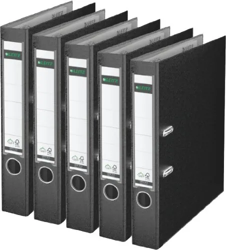 Leitz 1015 Qualitäts-Ordner 5er Sparpack, Schwarz - Ordner mit patentierter 180º-Präzisionsmechanik für einfaches Blättern, ideal für Büro und Zuhause, in 14 Farben erhältlich.