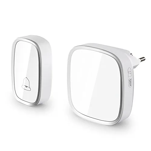 Funkklingel Türklingel,JQKX Klingel kabellos 280M Reichweite, 36 Klingeltöne, 4 Lautstärkestufen, Hausklingel Gartenklingel drahtlos Wasserdicht außen Funk Türklingel Set