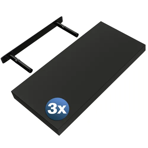 DeubaXXL DE Wandregal Schweberegal 50cm 3er-Set Schwarz - Schweberegale aus robustem MDF, elegantes Design mit freischwebe-Effekt. Perfekt für jeden Raum und bis zu 15 kg tragfähig.