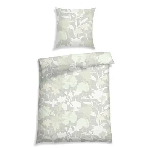 Schiesser Bettwäscheset Elise | 2-teilig | Floral | Baumwollsatin | 100% Baumwolle | Oeko-Tex Zertifiziert | Reißverschluss | 155x220cm + 80x80cm | Grün