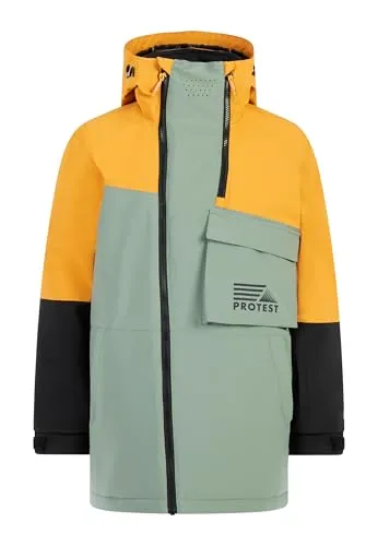 Protest Jungen Ski- und Snowboardjacke PRTTrax JR - Regular Fit und lange Länge für optimalen Schutz. Mit verdecktem Reißverschluss und fester Kapuze ausgestattet. Praktisches Liftpass-Fach für den perfekten Ski-Tag.