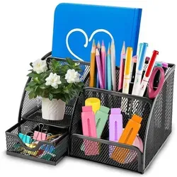 Tischelement Organizer, Mesh & Metall Platzsparendes Desk Organizer für Büro Zuhause Schule, Schwarz