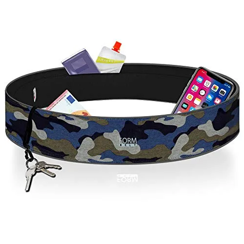 Formbelt® Laufgürtel für Handy Smartphone passend für iPhone 12 X XS XR Plus Samsung Galaxy S20 S10 Lauftasche Running Laufen Bauchtasche zum Laufen (blau Camouflage, S)
