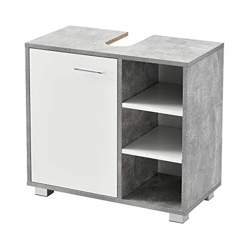[en.casa] Waschbeckenunterschrank 56 x 60 x 31 cm - Modern und Praktisch - Unterschrank fürs Bad mit Schranktür und 3 höhenverstellbaren Ablagefächern in Betonoptik/Weiß. Pflegeleicht und einfach zu montieren, ideal für jedes Badezimmer.