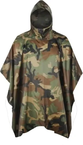 Fousam Regenponcho, Militärischer taktischer Poncho Camo vielseitig verwendbar wasserdichter Regenmantel, M-L