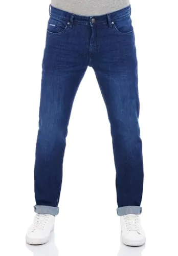 DENIMFY Jeans Herren Stretch Straight Fit DFMiro Jeanshose Baumwolle Denim Blau w32, Größe:32W / 30L, Farben:Dark Blue Denim (D212)