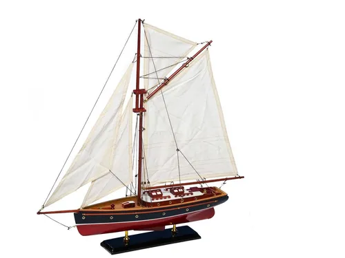 Aubaho Dekoobjekt Modellschiff Segelyacht - Hochwertiges Schiffsmodell einer Segelyacht aus Holz, ideal für Sammler und maritime Dekoration. Maße: 54 x 57,5 x 10 cm, komplett montiert und sofort einsatzbereit.