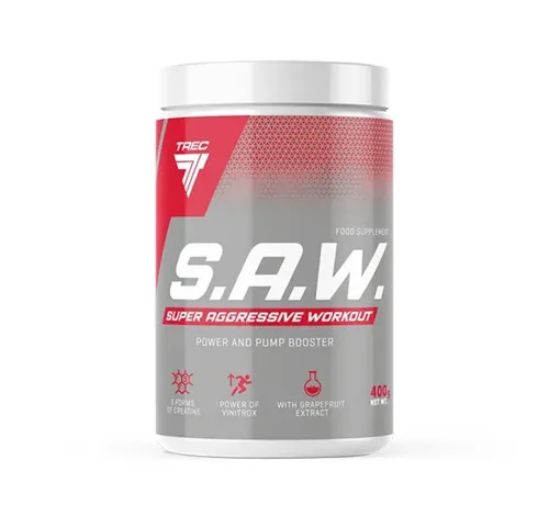 TREC Nutrition S.A.W Pre Workout Booster 400g - Sportnahrung mit leistungssteigerndem Komplex aus Beta-Alanin, Koffein und Kreatin für maximales Pump-Erlebnis und Energie im Training.