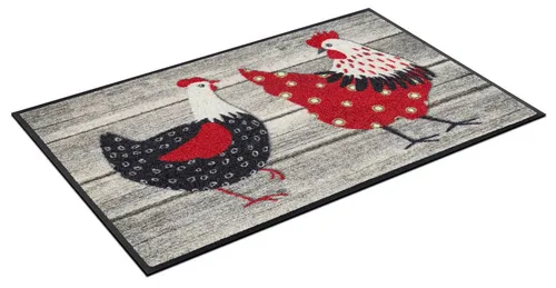 wash+dry Fußmatte Chicken Farm 50x75cm - Bunte Fußmatte für innen und außen, waschbar bis 60°C, rutschfest und trittschalldämmend - ideal für Allergiker und Tierbesitzer.