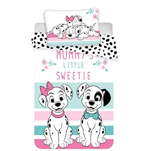 Disney Baby-Bettbezug 101 Dalmatiner, 100% Baumwolle, Bettwäsche 100 x 135 cm, Kissenbezug 40 x 60 cm