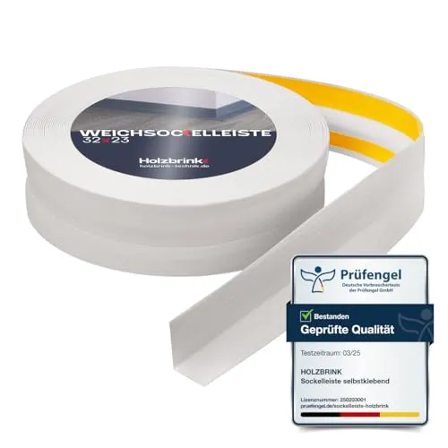 HOLZBRINK Weichsockelleiste selbstklebend PVC 32x23mm, 5 m | Küchenleiste Arbeitsplatte | Abschlussleiste selbstklebend für Badezimmer | Farbe: Birke