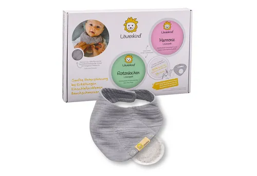Löwenkind Babypflege-Set Einsteigerbox - Nageletuis für sanfte Unterstützung beim Zahnen und Erkältungen. Enthält Halstuch und wohltuende Kräuter-Pads für mehr Wohlbefinden ab der Geburt.
