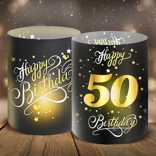 Windlicht Tischdeko 50 Geburtstag, Tischdeko 50 Geburtstag Mann | 50 Jahre Happy Birthday Tischdeko, Geburtstag Tischdeko Männer Frauen, Windlichter Deko für Teelichter oder Kerzen 12