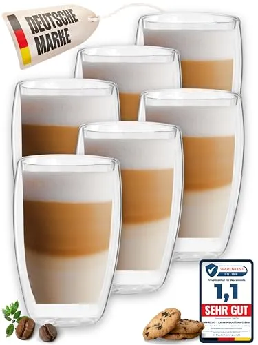 LAPRESO® Latte Macchiato Gläser doppelwandig 6er Set 450ml in weiß von LAPRESO