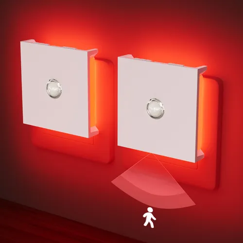 Feliigo Nachtlicht Steckdose mit Bewegungsmelder, 2 Stück Rot LED Nachtlicht Kinder mit Hinterleuchtete, Helligkeit Einstellbar, für Kinderzimmer, Schlafzimmer, Küche, Treppe, Flur