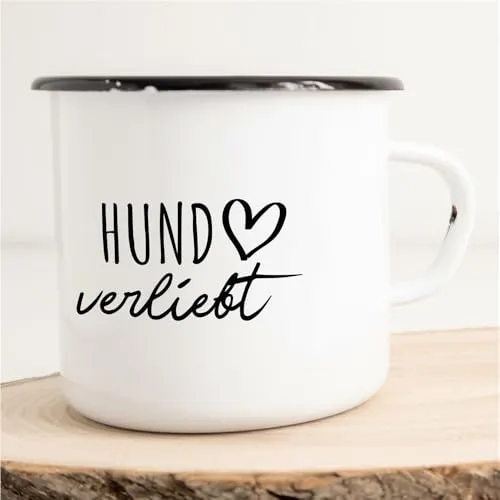 Huuraa Emaille Tasse Hund Geschenk Kaffeebecher Vintage 300ml Hund Geschenkidee