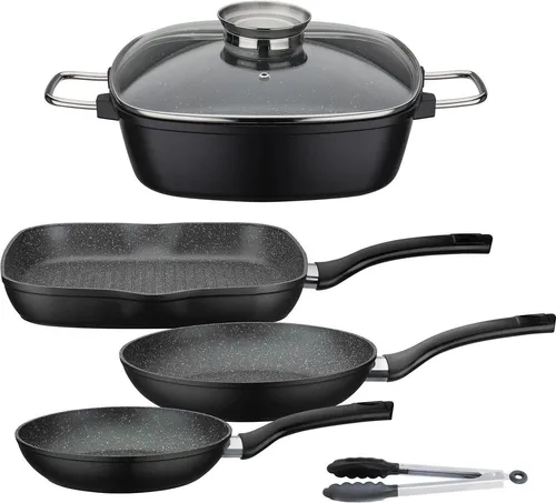 GSW Topf-Set Gourmet Granit 5-tlg. – Induktionsgeeignet - Pfannen Set aus langlebigem Aluminiumguss mit Vitaflon® Granit-Beschichtung für perfekte Brateigenschaften und einfache Reinigung. Ideal für alle Herdarten, inklusive Induktion.