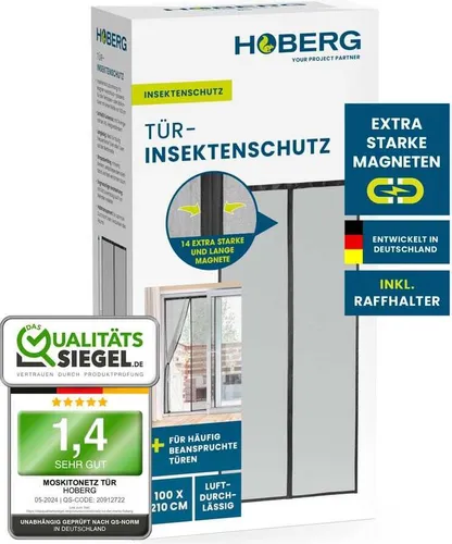 Hoberg Moskitonetz Tür 100x210cm schwarz mit Magnetvers. für Tür