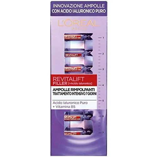L'Oréal Paris Revitalift Filler, Anti-Falten, mit reiner Hyaluronsäure, 100% Konzentrat und Vitamin B5, 7 Tage, 7 x 1 ml