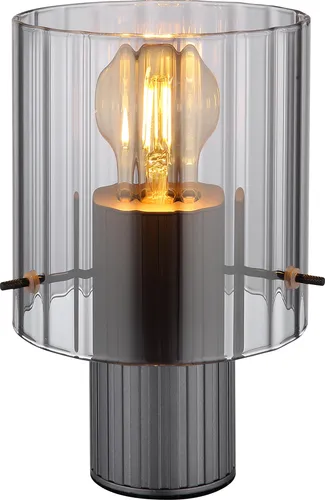 Stylische Tischleuchte aus Glas und Metall, H 22 cm - Tischleuchte aus dunkelgrauem Metall mit rauchfarbenem Glasschirm, der für eine angenehme Lichtverteilung sorgt. Ideal für modernes Wohndesign und stimmungsvolle Beleuchtung.