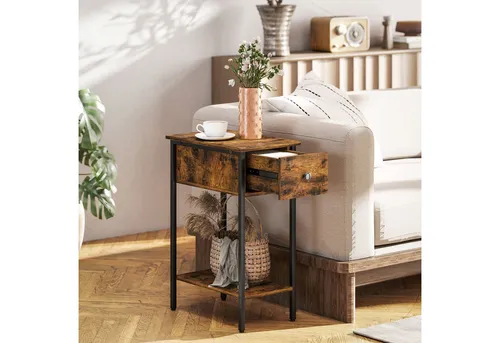 HOMCOM Beistelltisch Schmal mit Schublade - Kompakter Beistelltisch für Wohnzimmer und Schlafzimmer, bietet viel Stauraum mit Schublade und Ablage. Ideal für kleine Räume, stabil und im industriellen Design.