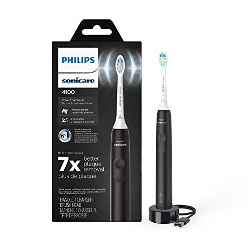 Philips Sonicare 4100 Power Zahnbürste, Wiederaufladbare Elektrische Zahnbürste mit Drucksensor, Schwarz