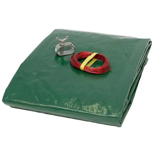 Poolabdeckung rund (Für 300-320 cm Stahlwandpools) – Sommer & Winter Abdeckplane – Ø 380 cm Poolplanenmaß - Materialdichte 180g/m² - Pool UV- und Algenschutz - Inkl. Stahlseil und Spannschloss