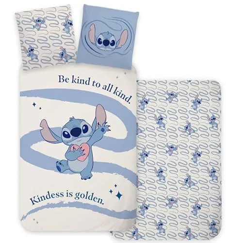 Lilo & Stitch Bettwäsche-Set für Kinderbetten | Bettbezug 100x135 cm mit Kissenbezug 40x60 cm, 100% Baumwolle | Baby-Bettwäsche-Set perfekt für Kleinkinder | Stitch Wendebettwäsche für