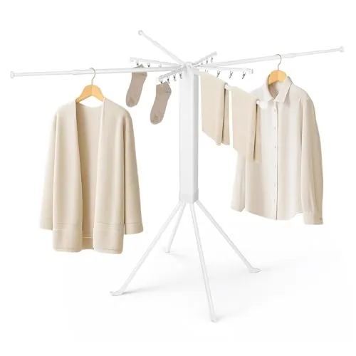 Todeco Platzsparender Wäscheständer mit 4 ausziehbaren Stangen