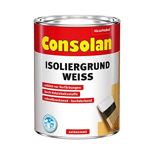 Consolan Isoliergrund Weiß 2,5 l - Wetterfester Sperrgrund für Holz - Lacke, elastisch und feuchtigkeitsregulierend, ideal für Carports und Gartenhäuser. Einfach zu verarbeiten und schützt zuverlässig gegen Holzinhaltsstoffe.